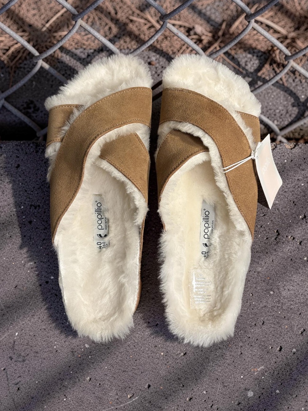 Papillio By BIRKENSTOCK Tea Suede Leather Fur Slide Mules